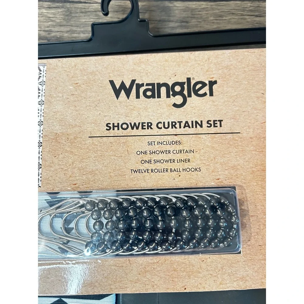 Wrangler Waylon Shower Curtain Set Black White Aztec Western 14 Piece 72x72 NEW